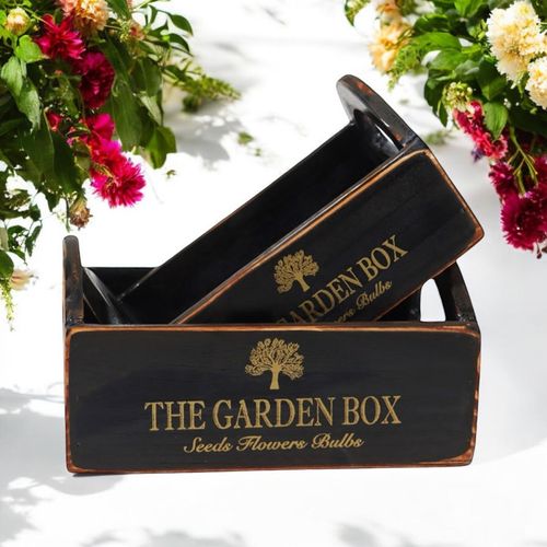 SET 2 BLACK WOODEN CRATES