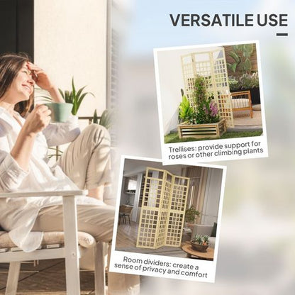 Outsunny 3-Panel Wooden Garden Privacy Screen, Natural Wood Finish