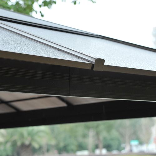 Outsunny 4.3m x 3.6m Aluminium Frame Texteline Draped Hardtop Gazebo Brown