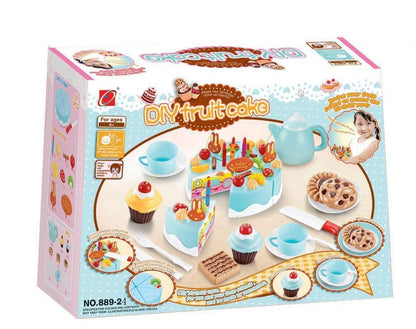 SOKA 54pc Birthday Party Cream Fruit Cake Dessert Pretend Role Play Toy Food Set Afternoon Tea Party for Kids Children Girls Boys Age 6 year old