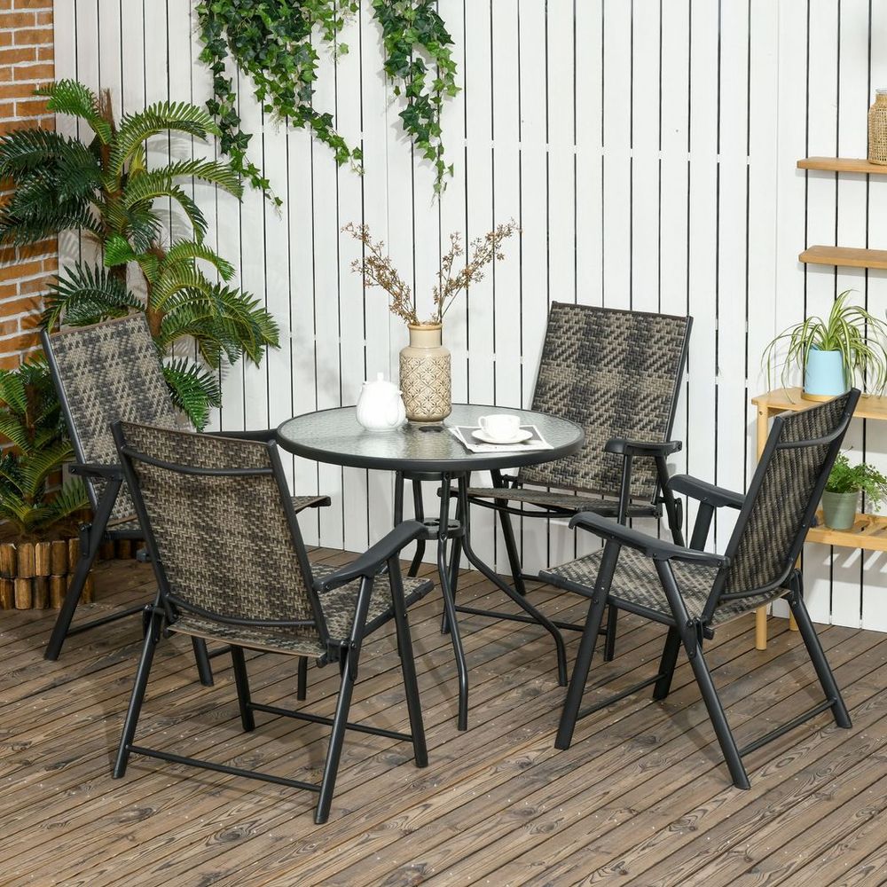 High-Quality 5PC Rattan Dining Set - Table, Chairs & Umbrella Hole - Outdoor Patio Furniture