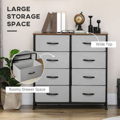 HOMCOM Grey 8 Drawer Fabric Chest: Closet & Hallway Storage, Wooden Top, High Quality
