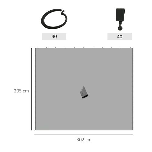 3 x 3m Gazebo Replacement Sidewall Set with 4 Panels, Hooks/C-Rings  Light Grey