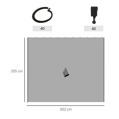 3 x 3m Gazebo Replacement Sidewall Set with 4 Panels, Hooks/C-Rings  Light Grey