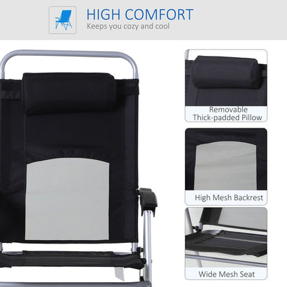 Premium Metal Frame 3-Position Adjustable Outdoor Chair, Black- Comfortable & Durable - Free Headrest