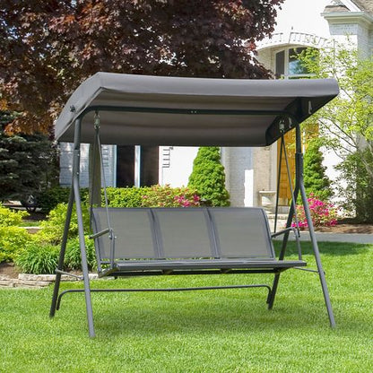 3 Seater Garden Swing Chair Grey Hammock Canopy Patio Outdoor Bench