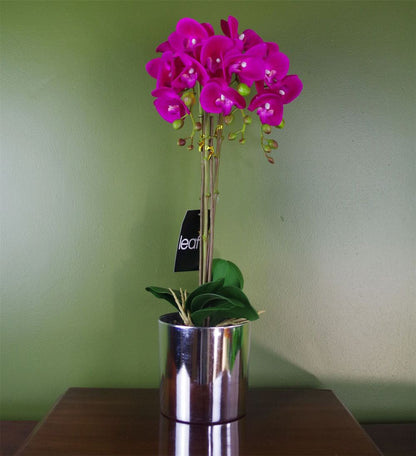 High Quality 52cm Artificial Orchid - Large Dark Pink & Silver - Lifelike Flowers