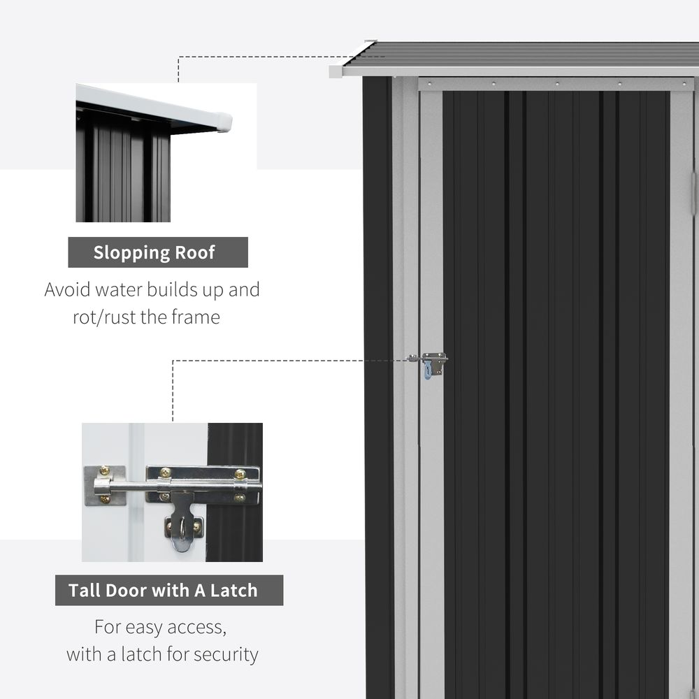 Grey Garden Storage Shed | Lockable Door | Sloped Roof | 142x84x189cm