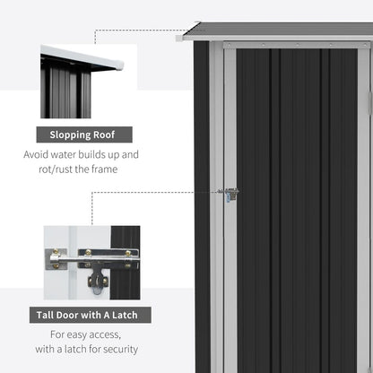 Grey Garden Storage Shed | Lockable Door | Sloped Roof | 142x84x189cm