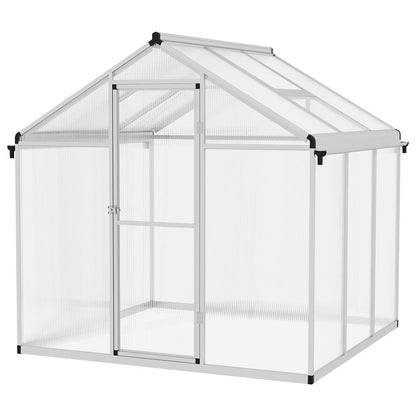 Outsunny 6x6ft Aluminium Greenhouse - Door Window Galvanised Base PC Panel