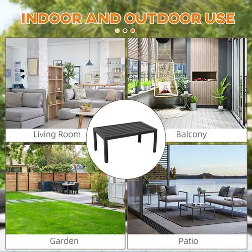 Outsunny Outdoor Side Table Garden Table with Steel Frame and Slat Top Black