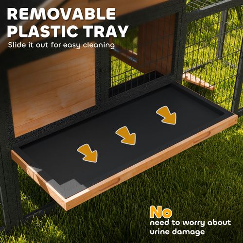 PawHut Rabbit Hutch Outdoor with Steel Run Removable Plastic Tray Natural