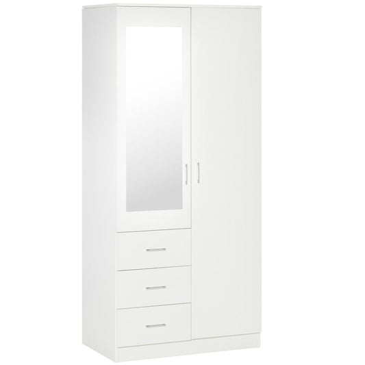 2-Door Wardrobe w/ Adjustable Shelf 3 Drawers for Bedroom, 180cm, White