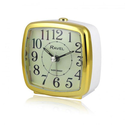 Ravel Retro Quartz Alarm Clock - Small Size, White/Gold - Professional Quality