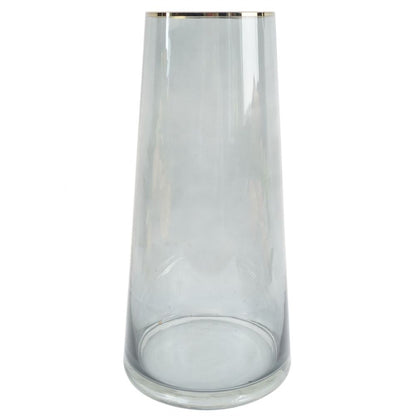 Elegant 28cm Gold Rim Smoke Grey Glass Vase