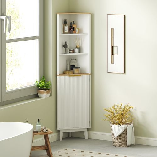 HOMCOM Slim Bathroom Storage Unit, Bathroom Cabinet with Doors, White