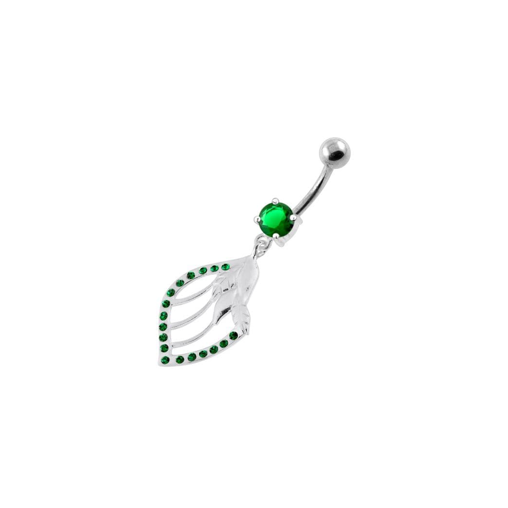 Jeweled Floral Shell 925 Sterling Silver Navel Bar