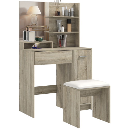 HOMCOM Dressing Table with Mirror and Stool, Makeup Desk for Bedroom