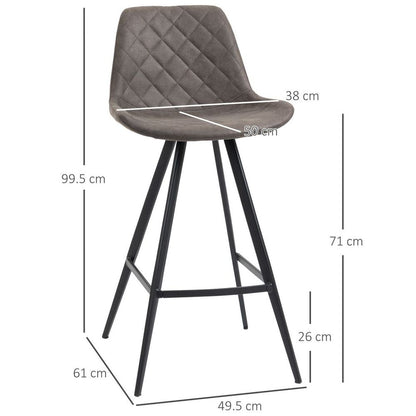 Set Of 2 Bar Stools Vintage PU Leather Tub Seats Padded w/ Steel Frame Dark Grey