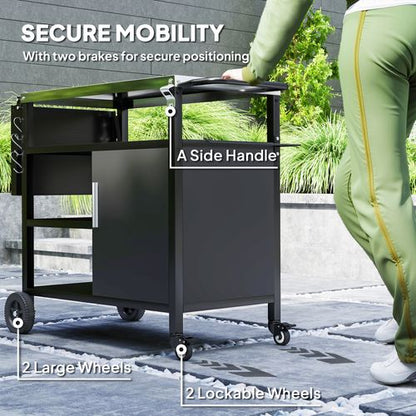 Outsunny Stainless Steel Outdoor BBQ Trolley with Folding Side table, Black