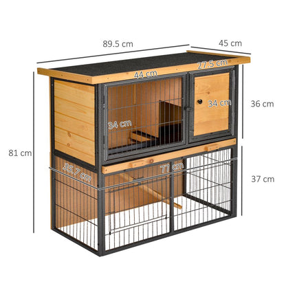 PawHut Wood-metal Rabbit Hutch Guinea Pig Hutch Elevated Pet House Bunny Cage with Slide-Out Tray Openable Roof Outdoor 89.5 x 45 x 81cm Light Yellow