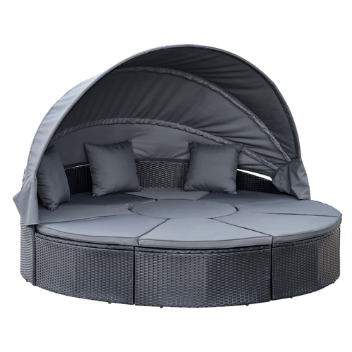 Outdoor Garden Daybed Set w/ Cushioned Round Sofa Bed Conversation Furnitur