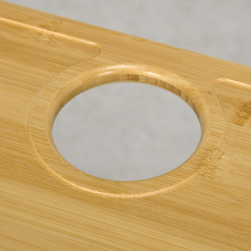 HOMCOM Foldable Wine/Table, Bamboo Picnic/Outdoor Table with Bottle/Glass Holder