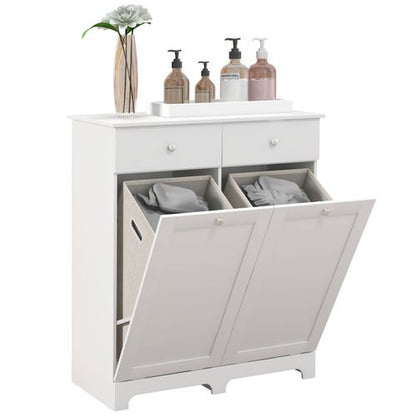 HOMCOM Modern Bathroom Cabinet with Laundry Baskets and 2 Drawers