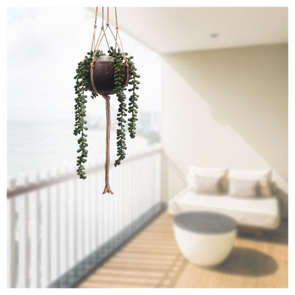 Vie Naturals Coconut Shell Pot Holder with Jute Macrame Rope for Hanging - Eco-Friendly & Sturdy - Brown