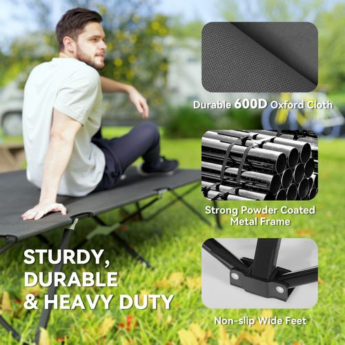 Outsunny Double Camping Folding Cot Portable Sleeping Bed, Charcoal Grey