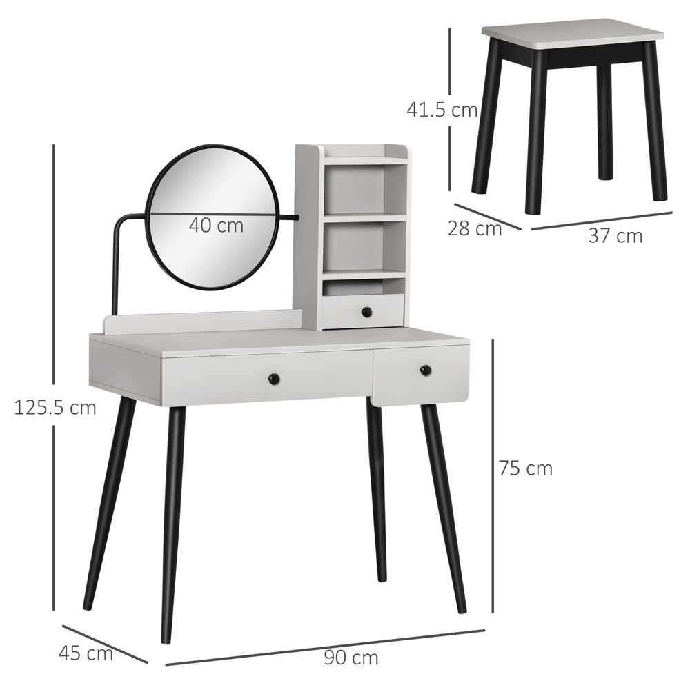 Premium Grey Dressing Table Set: 3 Drawers, Storage Shelves & Stool - High-Quality & Stylish
