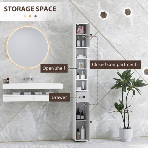 kleankin Slim Bathroom Cabinet, Toilet Roll Storage w/ Shelves, Light Grey