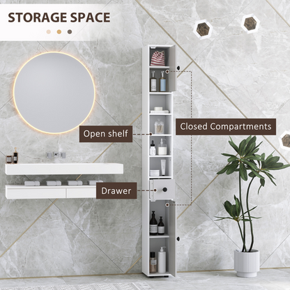 kleankin Slim Bathroom Cabinet, Toilet Roll Storage w/ Shelves, Light Grey