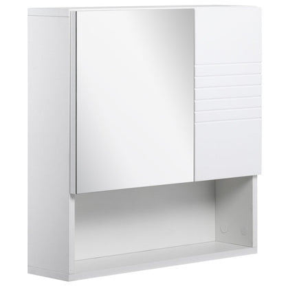kleankin Bathroom Mirror Cabinet Wall-Mounted Storage w/Double Door Adjustable Shelf - White