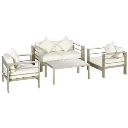 4 PCs Aluminium Garden Furniture Set w/ Thick Padded Cushion