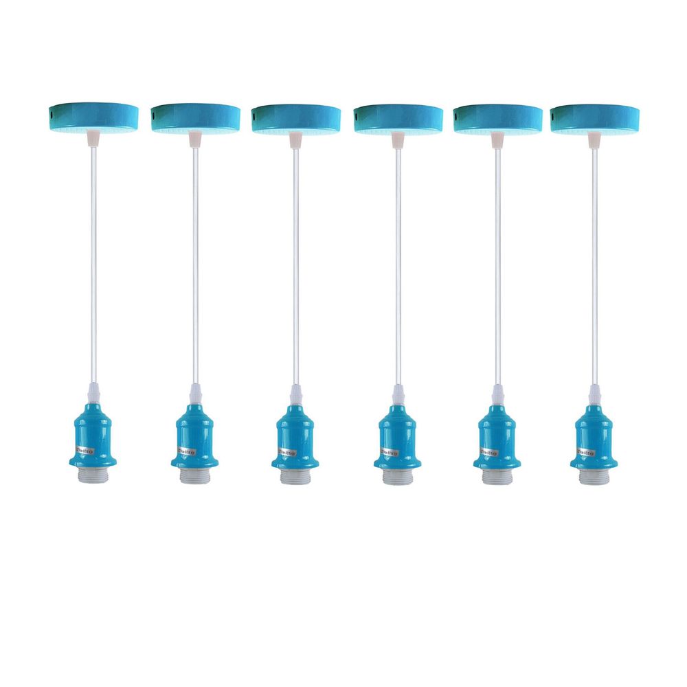 6 Pack Industrial Pendant Light Fitting, Lampshade Addable E27 Lamp Blue Holder Fitting Set With PVC Cable