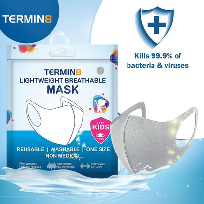 Nitrile Powder Free Small Gloves & Spandex Kids Face Mask [1x Grey Face Mask]