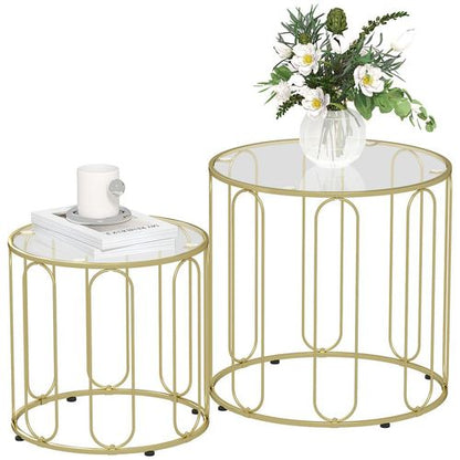 HOMCOM Coffee Table Set of 2, Nest of Tables with Metal Frame, Gold Tone