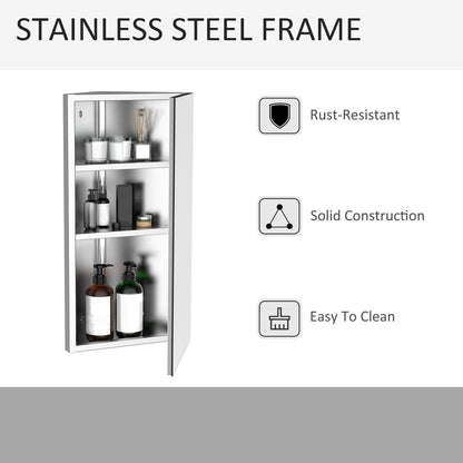 HOMCOM Wall Mount Corner Mirror Cabinet with Three Shelves, Stainless Steel Bathroom Storage Cabinet with Door