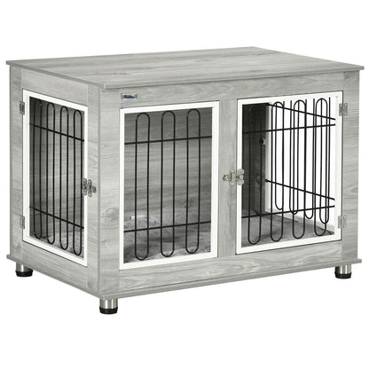 PawHut Dog Crate Furniture, Dog Crate End Table w/ Soft Cushion, Double Door
