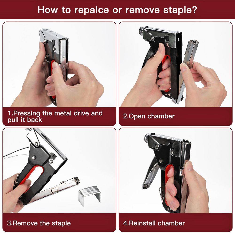 Heavy Duty Stainless Steel Metal Staple Tacker Gun with Staples