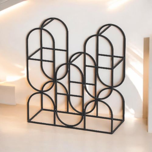 14" CAST IRON BLACK 8 BOTTLE WINE RACK