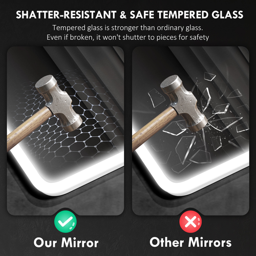 HOMCOM 500 x 700 mm Bluetooth Bathroom Mirror with LED Lights Wall Mounted