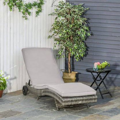 Outsunny Outdoor Reclining Lounge Chair, PE Wicker, Rolling Wheels, Grey