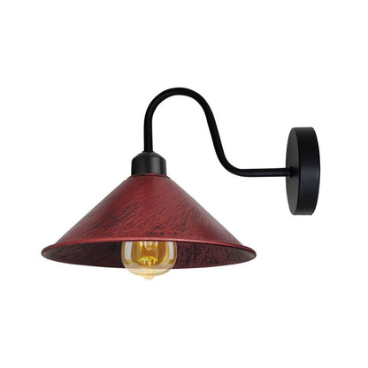 Rustic Red Wall Light Fixture,Black Wall Sconce E27 Base Socket Screw Type Wall Mounted Swan Neck Cone Shape Shade
