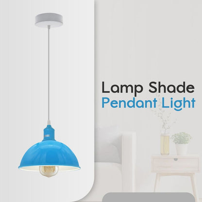 Blue Dome Pendant Lights - 2 Pack, Sturdy Metal, Loft Style, 21cm, Spray Painted, Inner White