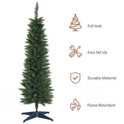 1.5m 5ft Artificial Pine Pencil Slim Christmas Tree 294 Branch Tips with Stand