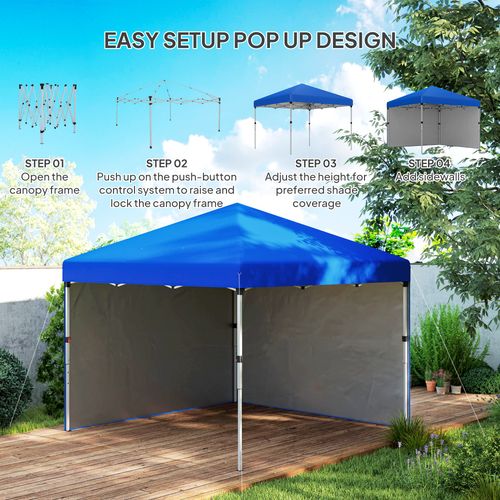 Outsunny 3x3 (M) Pop Up Gazebo Party Tent w/ 2 Sidewalls, Weight Bags Blue