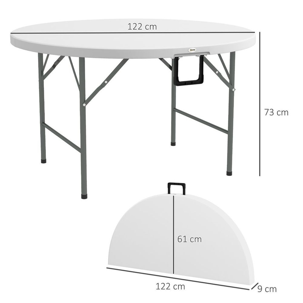 Premium Outsunny 122" Folding Round Picnic Table - 6 Person Capacity, HDPE, White