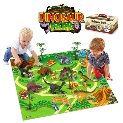SOKA Dinosaur Toy Figure Set with Activity Play Mat Playmat & Trees For Kids Children - Realistic Dinosaur Toys Educational Playset for Boys & Girls Including T-Rex, Triceratops, Velociraptor